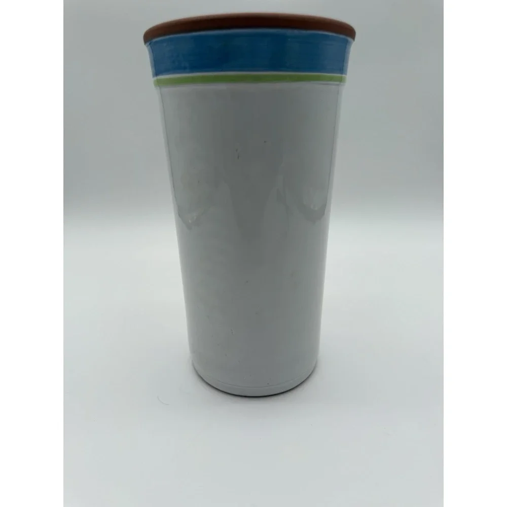 Vintage  Glazed Terracotta Wine Cooler Fruit Motif Italy Utensil Holder